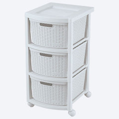 Cajonero Apariencia Rattan 3 Gavetas Altas Blanco Nieve