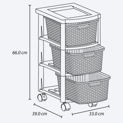 Cajonero Apariencia Rattan 3 Gavetas Altas Blanco Nieve