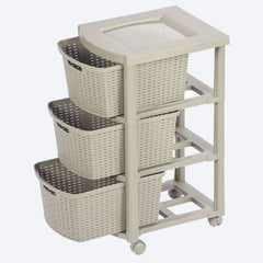 Cajonero Apariencia Rattan 3 Gavetas Altas Taupe