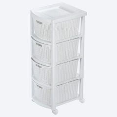 Cajonero Apariencia Rattan 4 Gavetas Altas Blanco Nieve