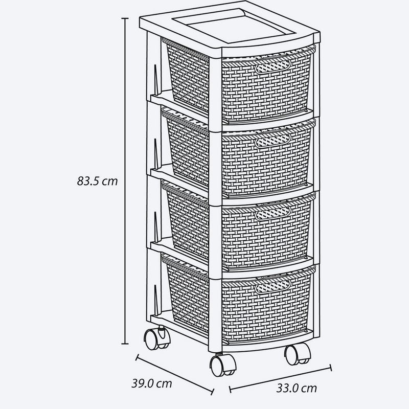 Cajonero Apariencia Rattan 4 Gavetas Altas Blanco Nieve