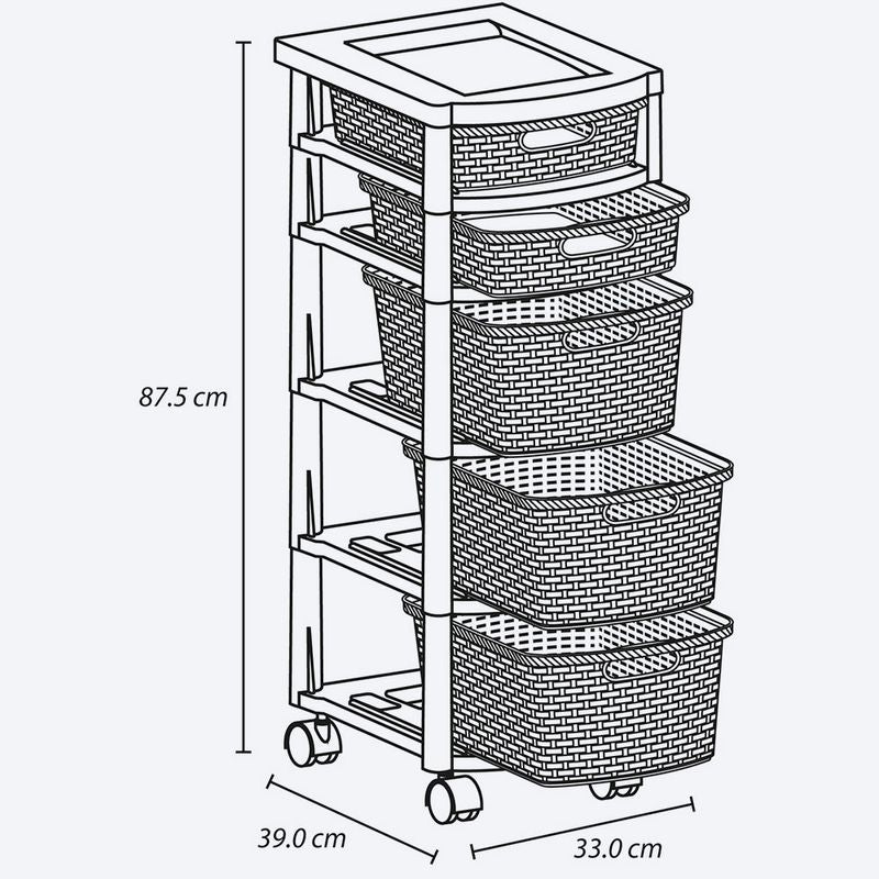 Cajonero Apariencia Rattan 2 Gavetas Bajas + 3 Gavetas Altas Blanco Nieve