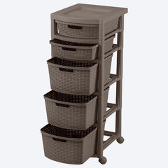 Cajonero Apariencia Rattan 2 Gavetas Bajas + 3 Gavetas Altas Mocca