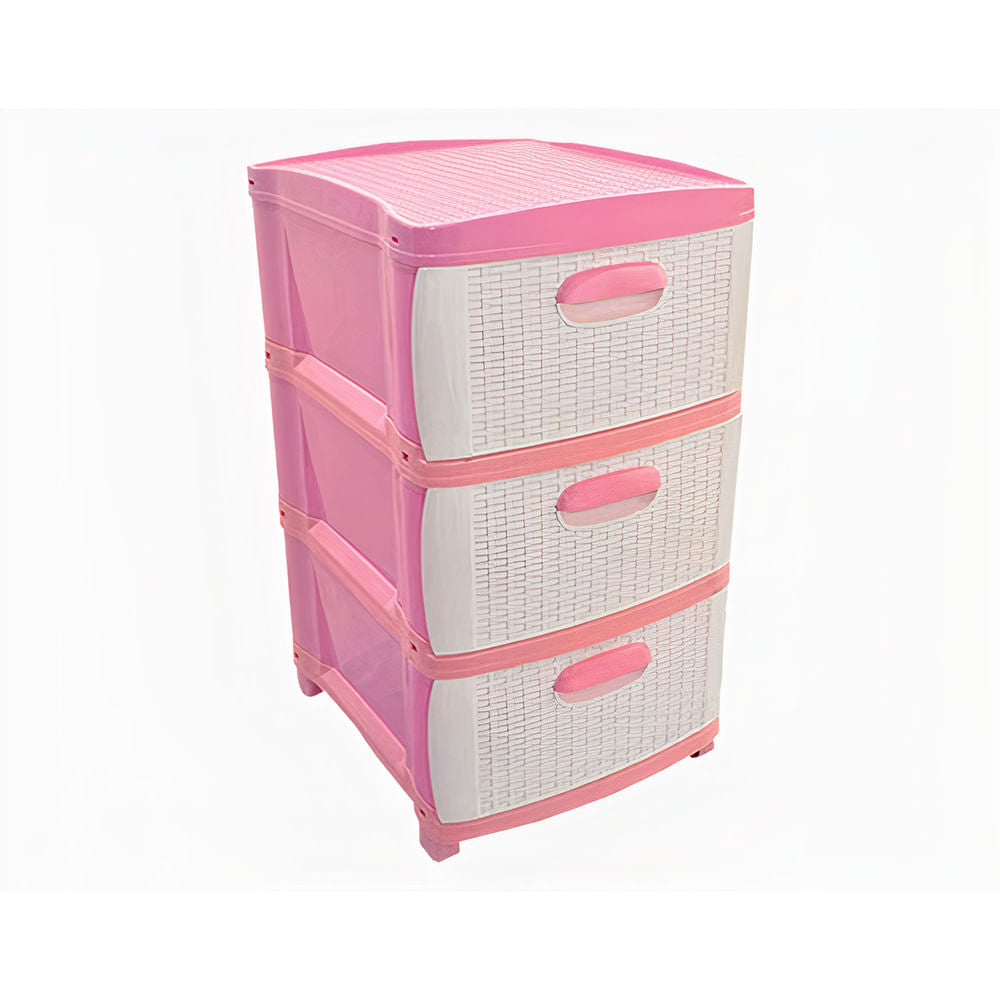 Organizador Rattan Dubai 3 Niveles Rosado, blanco