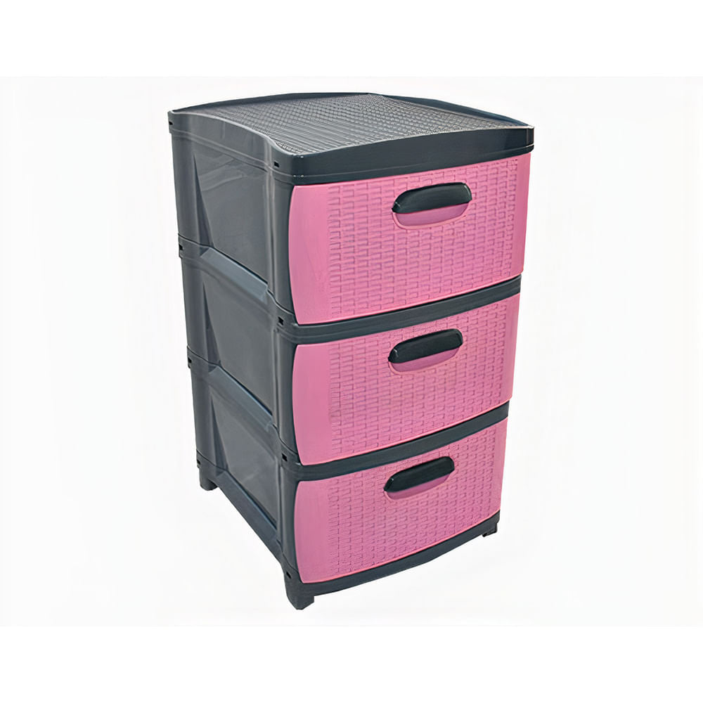 Organizador Rattan Dubai 3 Niveles Gris, Rosado