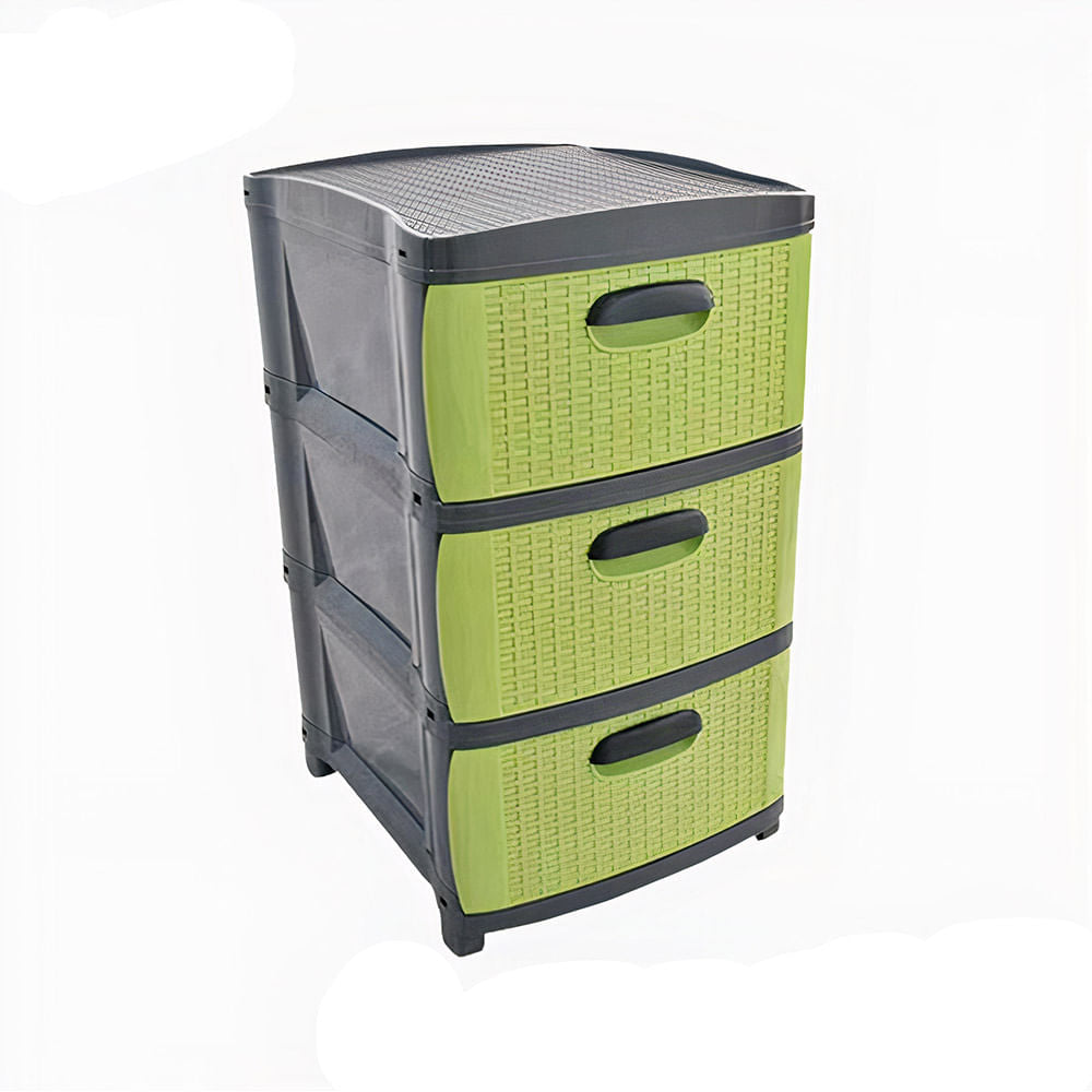 Organizador Rattan Dubai 3 Niveles Gris, Verde