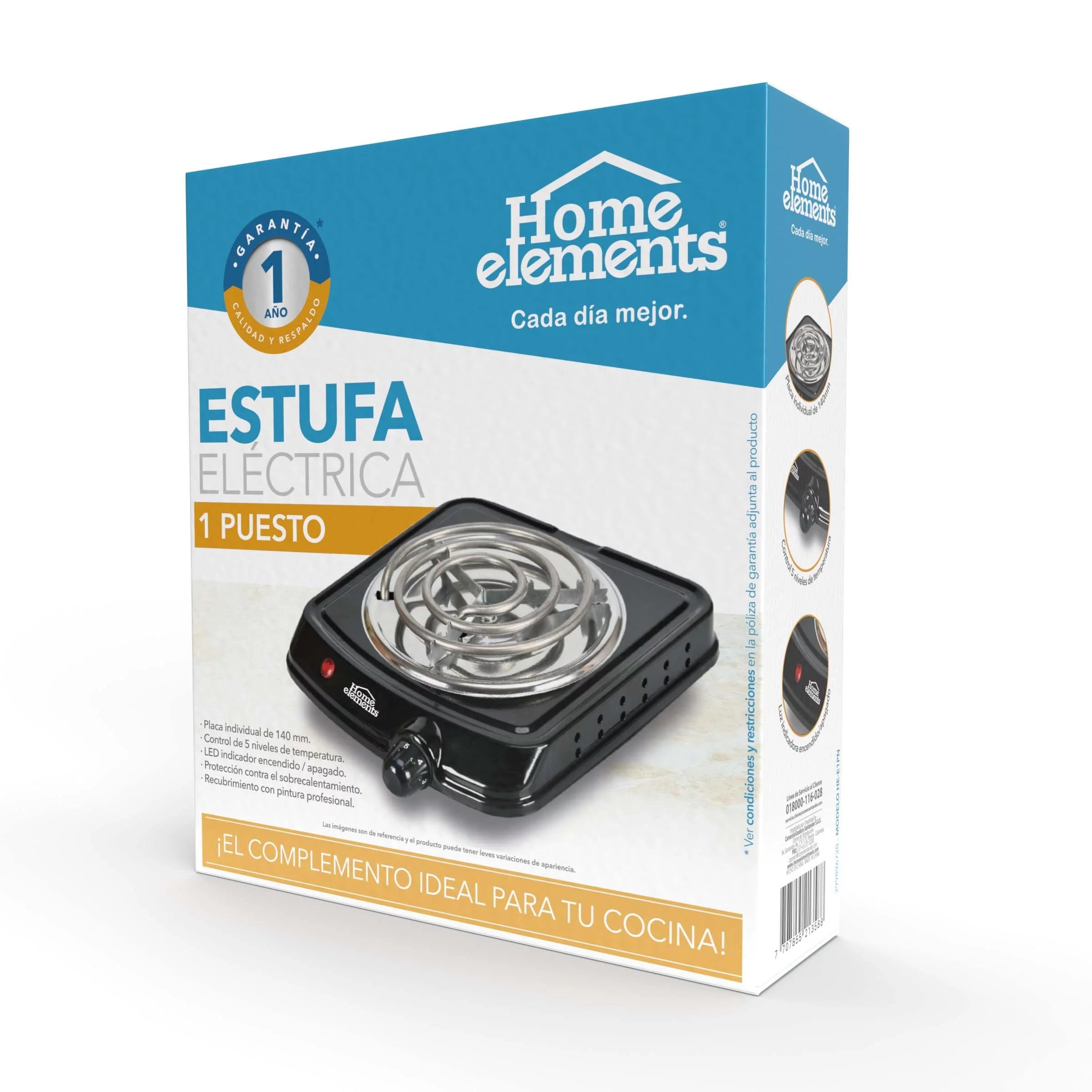 Estufa Eléctrica Home Elements 1 puesto – Color Negro