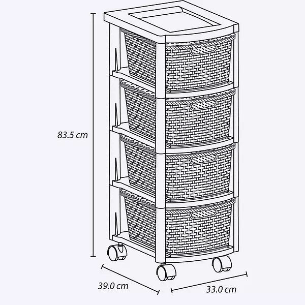 Cajonero Apariencia Rattan 4 Gavetas Altas Lila, Rosado, Fucsia, Blanco