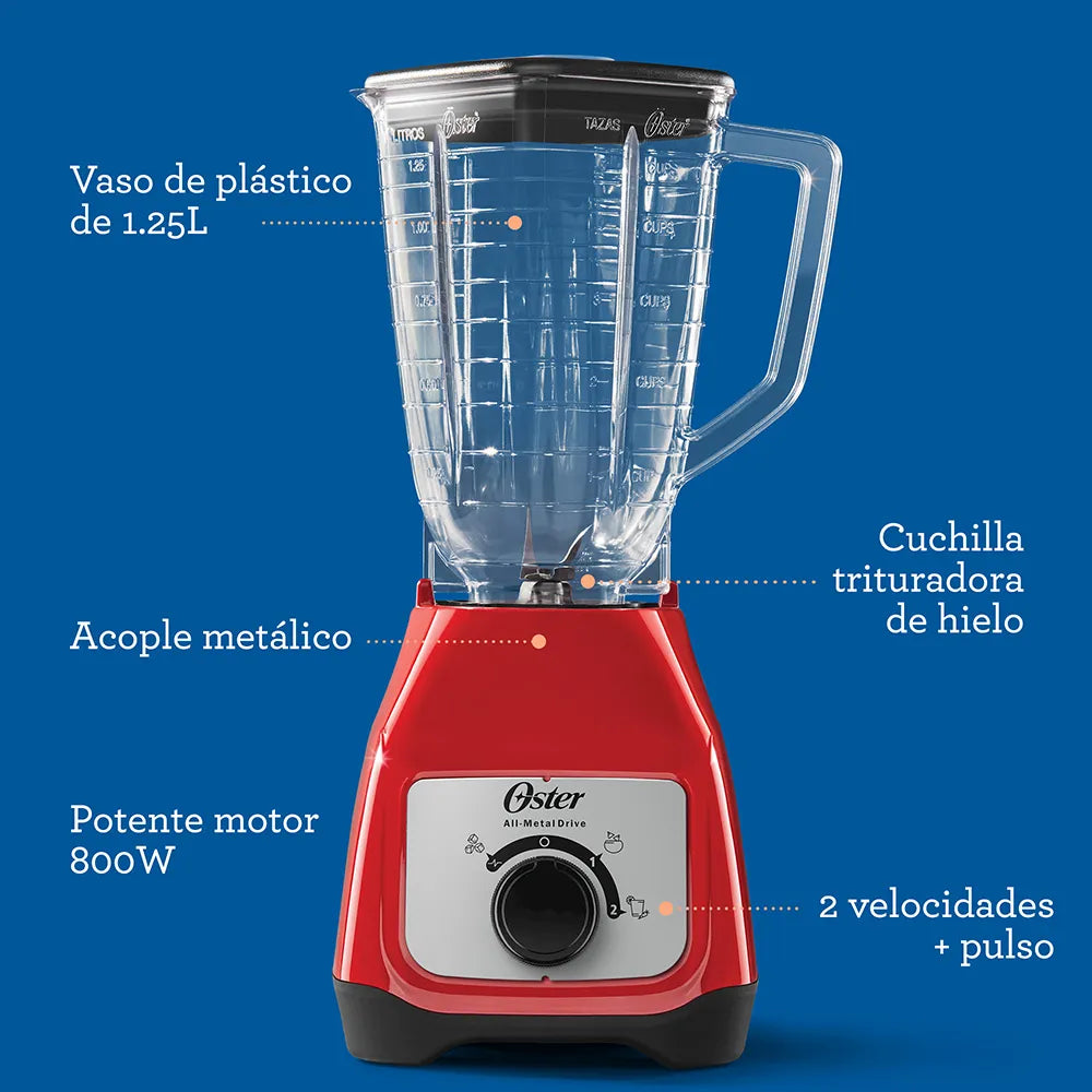 Licuadora Oster Kaliman BLSTKAP-BRD 1.25Lt  2 Velocidades, con vaso de plastico, Roja