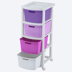 Cajonero Apariencia Rattan 4 Gavetas Altas Lila, Rosado, Fucsia, Blanco