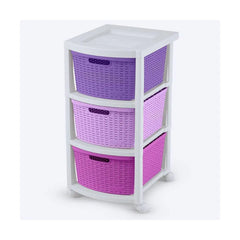 Cajonero Apariencia Rattan 3 Gavetas Altas Lila, Rosado, Fucsia