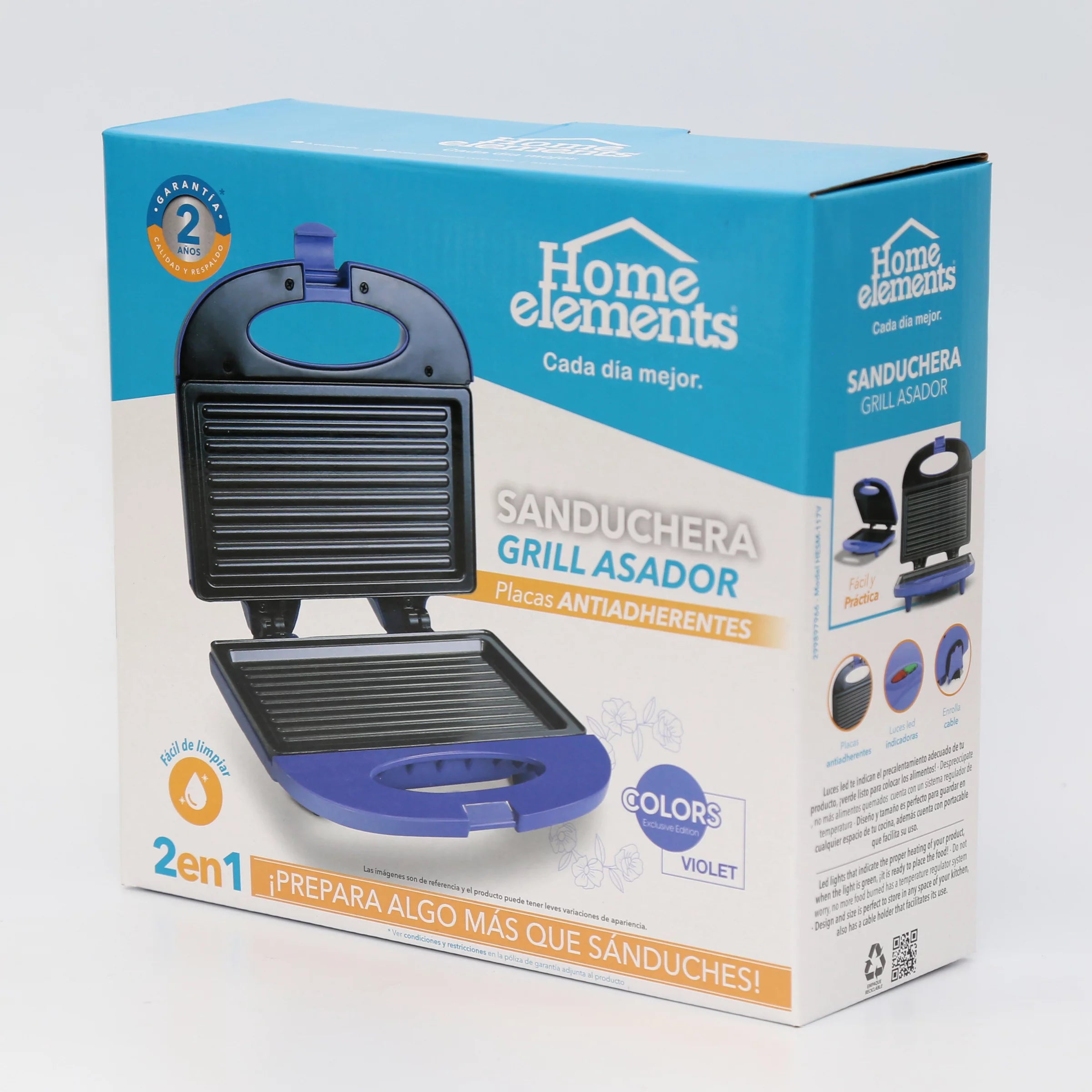 Sanduchera Home Elements Platos Grill Violet HESM-117V