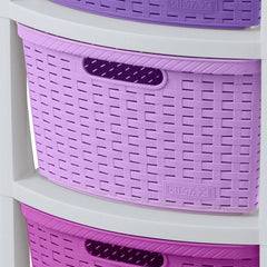 Cajonero Apariencia Rattan 3 Gavetas Altas Lila, Rosado, Fucsia